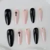 Manicure Mais Vendida Nacional Doce Fresca Escura Moda Estilo Garota Popular Cruz Preta Pontos Unhas Longas Usáveis Atacado