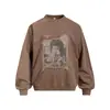 Moletom com Capuz Flor Frita Lavada Masculino Tendência Street Retro Estampa de Retrato de Pessoa Moletom com Gola Redonda Desgastado Primavera e Outono Solto Casual
