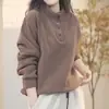Coleção outono e inverno nova da Single De Rong: moletom quente, gola alta parcial, casual, versátil, modelador, caimento solto, plus size, blusa de cor sólida, roxo
