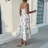 Vestido largo de verano nuevo estilo europeo y americano, cuello en V, corte ajustado, estampado floral, vestido sin mangas estilo hada