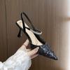 A3289-42 Elegantes Sandalias Dulces con Lentejuelas de Diamantes Baotou para Mujer Tacón de Aguja Punta Tacones Altos con Falda