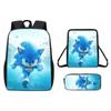 Mochila SONIC Nueva Transfronteriza Mochila de Dibujos Animados Bidimensionales Mochila Escolar para Estudiante de Primaria Juego de Tres Piezas