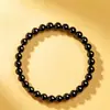 Anel Liso de Obsidiana Negra Natural Pulseira de Contas Únicas Pulseira de Contas da Sorte para Homens