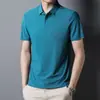 Verano Hielo Seda Urbana Negocios Cuello Solapa POLO Hombre Color Sólido Camiseta Sencilla Ropa de Papá Camisa de Aire Acondicionado LOGOTIPO
