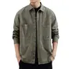 Camisa Casual Retro Americana Workwear Yuppie Masculina Outono Marca Tendência Homem de Moto Homem Bonito Camisa Jaqueta Homem