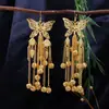 Pendientes Miao Étnicos de Borla Larga Estilo Nuevo, Pendientes Exagerados de Declaración de Moda Estilo Étnico de Plata Miao de Lujo Ligero