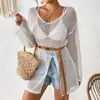 2026 Nuevo Cubre Traje de Playa Transfronterizo para Amazon Estilo Europeo y Americano Hueco con Abertura Lateral Vestido de Playa Personalizado de Manga Larga para Mujer