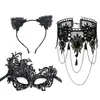 Accesorios de Halloween Set de Máscara de Encaje de Media Cara Collar Gótico Diadema Pendientes Guantes Máscara de Ojos de Mascarada