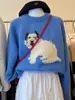 Cachorro encantador ~ suéter de punto suelto con jacquard de lazo infantil para mujer, suéter dulce que reduce la edad