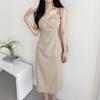 Vestido de Verano Coreano de Diseño Nicho con Dobladillo Dividido y Correa de Corbata para Cintura para Mujer, Vestido Elegante Francés Adelgazante de Longitud Media