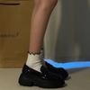 Sapatos de couro pretos estilo coreano, plataforma grossa feminina, estilo japonês, novos mocassins sem cadarço, sapatos Mary Jane, 2023