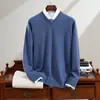 Suéter de Cachemira para Hombre 100% Cachemira Pura Otoño e Invierno Nueva Llegada Prenda de Primera Línea Cuello en V Manga Larga Tejido Base Suéter Casual