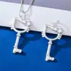 Prata Esterlina S925 Finamente Trabalhada Banhada a Ouro Fofo Desenho Animado Gatinho Gato Pingente de Chave DIY Pingente para Corrente de Clavícula Joia de Gato em Prata