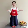 Conjunto Infantil Feminino Primavera Outono 2026 Novo Estiloso Roupas de Outono para Crianças Moda Bebê Menina Estilo Coreano Casual Conjunto de Três Peças