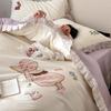 Conjunto de quatro peças de algodão com dupla camada de fio de coração para meninas, estilo coreano, floral, acolchoado, bordado, colcha, lençol de cama de 1,8 m