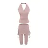 Pantalones Capri de Yoga para Mujer para Entrenamiento, Correr, Pilates, Cubre Glúteos, Fitness, Cintura Alta con Cordón y Conjunto de Tirantes Halter