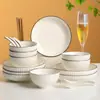 Juego de Vajilla de 2 Piezas Juego Completo Cerámica Alta Apariencia Tazón para Comer Arroz Fideos Sopa Estilo Nuevo Plato para Servir Plato Vajilla Familia