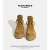Botas Martin de Malla Transpirable para Mujer Verano 2026, Botines Amarillos de Tacón Oculto y Suela Gruesa, Versátiles de Gamuza Retro que Aumentan la Altura