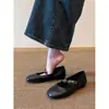 Zapatos de mujer estilo francés vintage de piel de oveja con hebilla metálica floral, zapatos planos tipo bailarina cómodos para los pies, zapatos Mary Jane bajos