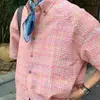 Camisas Xadrez Seersucker de Manga Curta com Tingimento em Fio Estilo Americano para Homens e Mulheres, Camisas Casuais Soltas de Meia-Manga para o Verão, Tendência