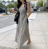 Tamanho atualizado vestido midi listrado com laço, nicho chique coreano, temperamento francês