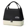 Bolsa de almuerzo con bloques de color y compartimentos, forma cuadrada, bolsa de bento simple y elegante, caja térmica con bolsa de hielo aislante