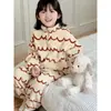 Conjunto de Pijama de Lã Coral Outono/Inverno para Crianças (Meninos e Meninas), Pijama de Zíper Meio e Gola Alta com Desenho, Conjunto de Duas Peças Espesso