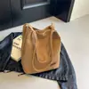 Bolso Cubo de Lona Gran Capacidad Estilo Ins para Mujer Artístico Versátil Bolso de Hombro o Axila Bolso de Ocio para Estudiantes