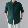 Nueva Camisa de Manga Corta con Cuello Mao Estilo Chino para Hombre, Nueva Camisa de Nicho de Verano, Camisa de Manga Media de Seda Helada de Alta Gama, con Caída