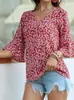 2026 Verano Europeo y Americano para Mujer Amazon Nuevo Camisa Floral de Cuello en V Casual de Manga Corta