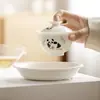 Linda Bandeja de Té Cerámica de Panda Pintada a Mano de las Dinastías Tang y Song, Bandeja Redonda Moderna para Té Seco y Soporte para Tetera para Juego de Té Kung Fu
