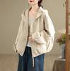 Otoño Nuevo Textura Retro Chaqueta Corta con Capucha para Mujer Holgada Talla Grande Chaqueta Casual Tops Venta al por Mayor