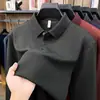 Camisa polo de manga larga de seda y lana para hombre, nuevo estilo otoño 2026, camiseta casual con cuello para hombres de mediana edad y mayores
