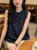 Nueva blusa de verano estilo francés con estampado de corazón, versión coreana con lazo, camisa sin mangas adelgazante para mujer, de lunares, elegante para figuras petite