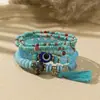 Pulseira Empilhada de Contas de Arroz Multicamadas Olho do Diabo para Mulheres, Design Estilo Boêmio, Pulseira Elástica de Contas de Arroz Nicho
