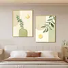 Jarrón de Arte Dormitorio Mesita de Noche Pintura Decorativa Madera Original Estilo Crema Líneas Abstractas Sala de Estar Comedor Combinación Pintura Colgante Vertical