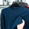 Suéter básico de lana de punto para hombre, color liso, manga larga, cuello redondo, 36 hilos, 3 cabos, 380 gramos, lana pura de alta torsión