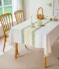 Toalha de Mesa Retangular, Estoque Disponível, Poliéster Bordado com Padrão de Folha de Trigo com Listra Central e Borda de Franjas, Vários Designs Disponíveis para Sala de Jantar e Decoração da Casa, Fornecimento Direto da Fábrica