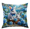 Jardín de Rosas Azul Primavera Gato y Conejo Transfronterizo Tk Funda de Almohada Más Vendida Adecuada para Todas las Decoraciones de Habitaciones