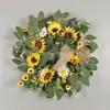 Corona Artificial de Eucalipto y Girasol Transfronteriza Colgante de Pared de Primavera y Verano Decoración de Flores Falsas Hogar Sala de Estar Marco de Puerta Corona de Pared
