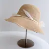Sombrero de Pescador Poético de Verano con Rama de Flor de Tulipán Tridimensional para Mujer, Sombrero de Paja de Verano con Protección Solar, Sombrero Cubo de Rafia Tejido a Mano, Moderno