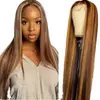 Nueva moda europea y americana color piano peluca cabello largo liso encaje frontal 13*4 peluca cobertura completa de cabeza
