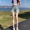 Shorts de Mezclilla de Pierna Ancha con Orilla Cruda Rotos para Mujer Retro Cintura Alta Nuevo Verano Holgados Rectos Línea A Pantalones Cortos