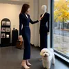 Vestido elegante e sofisticado de manga comprida para mulheres, perfeito para outono e inverno, com cintura marcada, efeito emagrecedor e uma silhueta valorizadora que se ajusta ao corpo.