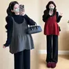 Traje para mujeres embarazadas 2024 otoño e invierno nueva moda estilo occidental camisa ajustada de base top holgado pantalones de pierna ancha
