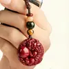 Llavero Pixiu Redondo de Arena Dorada Púrpura con Cuentas de Piedra Ojo de Tigre Amarillo y Cuentas Cilíndricas de Jade Hetian, Colgante de Arena Dorada Púrpura de Alto Contenido