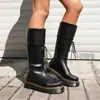 Tamanhos 35-48 Botas Femininas de Salto Médio para Outono e Inverno, Sapatos Femininos de Couro Patente Cross-Border, Bico Redondo, Sola Grossa, Impermeáveis, Plataforma, Botas Femininas Europeias e Americanas