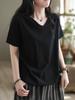 Nuevo estilo de verano de Dopamine, camiseta holgada de manga corta con cuello en V, talla grande, para chica gordita, estilo occidental, antiedad, para mujer
