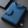 Nuevo Suéter Delgado de Seda de Morera + Lana de Oveja de Cuello Alto Largo para Hombre Camiseta Interior de Punto para Hombre Lana t