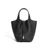 Bolso Cesta de Cuero Genuino para Mujer con Hebilla Plateada 2026 Nuevo Bolso de Mano de Moda Bolso Cubo con Patrón de Lichi Bolso de Dama